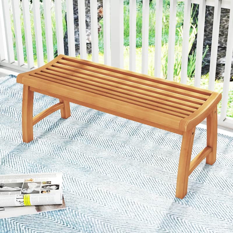 Gymax 2-Person Patio Garden Dining Bench w/Contoured Slatted Seat 800