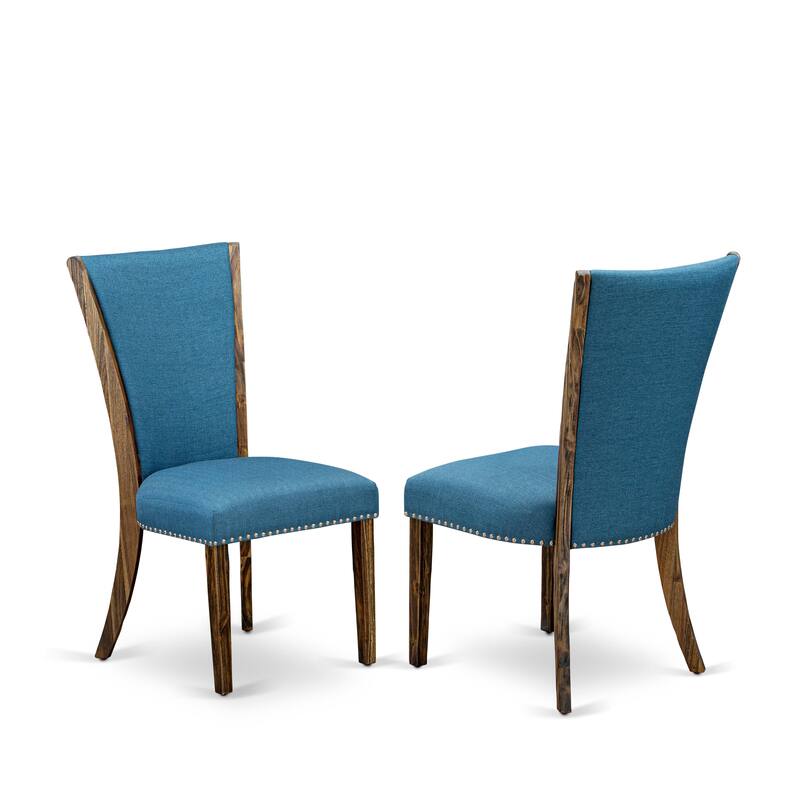 East West Furniture Verona Parson Dining Chairs - Nail head Trim Linen Fabric Chairs, Set of 2(Finish Options)