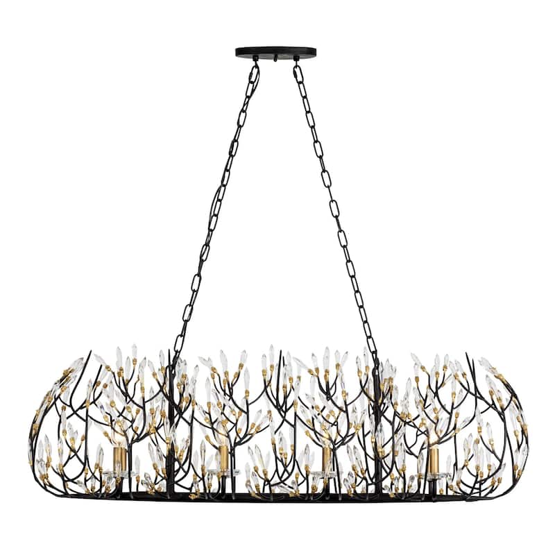 Bask 8-light Gold Dust Linear Pendant with Crystal - N/A - Matte Black w/ French Gold