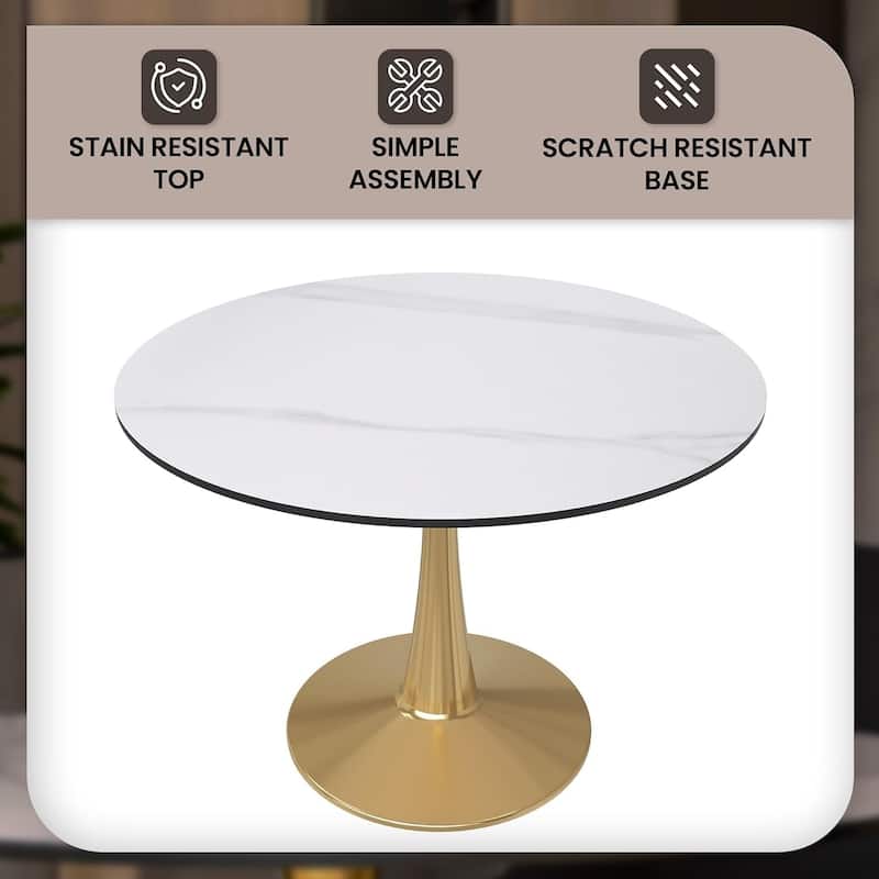 Bristol 40" Modern Round Dining Table with Accent Gold Steel Pedestal Base, Scratch-Resistant and Easy-Care