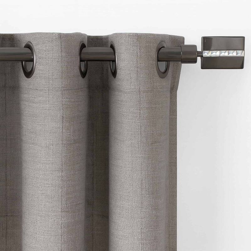 Adjustable Single Curtain Rod 50"-82" with Faceted Finials and Brackets - 50" to 82" L x 5/8" D - Graphite