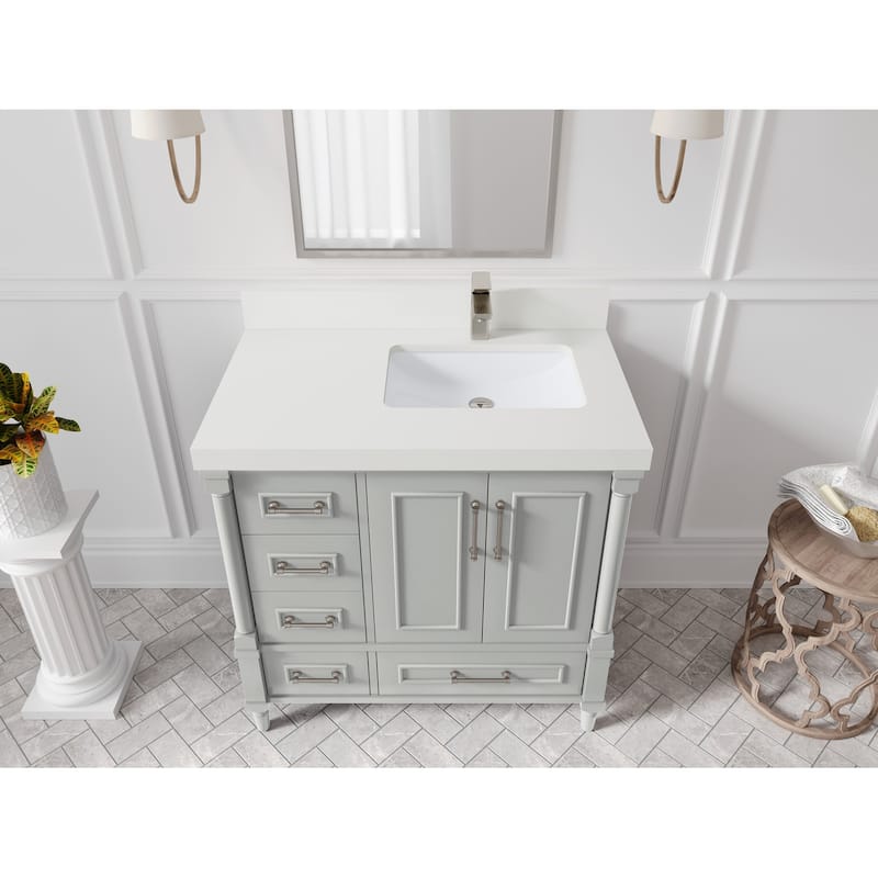 Willow Collections 36 in. W x 22 in. D Aberdeen Right Offset Sink Bathroom Vanity with Countertop - 2" White Quartz - Coventry Gray