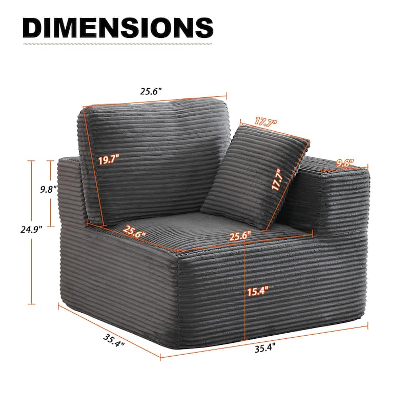 Couch Modular Sectional Sofa with Plush Corduroy No Assembly Required