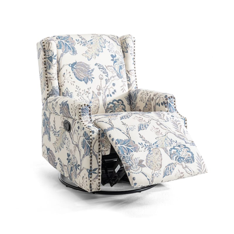 UIXE Roderich Farmhouse Floral Print Swivel Rocker Push Back Recliner