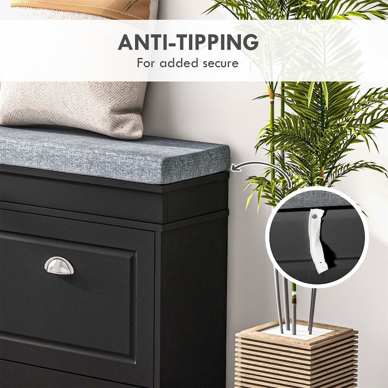 Modern Shoe Rack Bench with Cushion, 2 Drawers, Adjustable Shelf