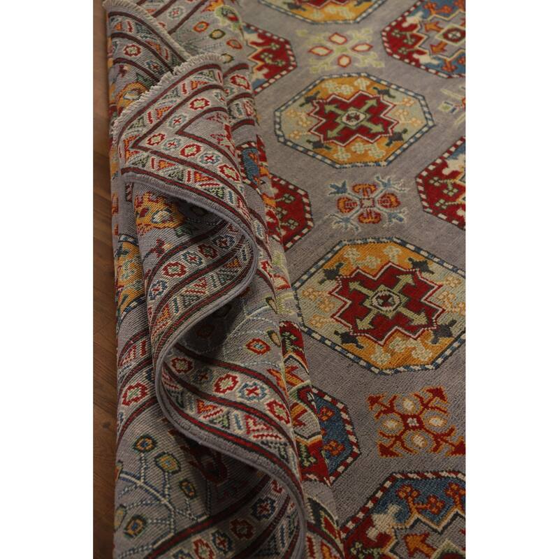 Hand Knotted Oriental 100% Wool Carpet Traditional Geometric Greys & Charcoal Kazak Area Rug - 11' 4'' X 8' 5''