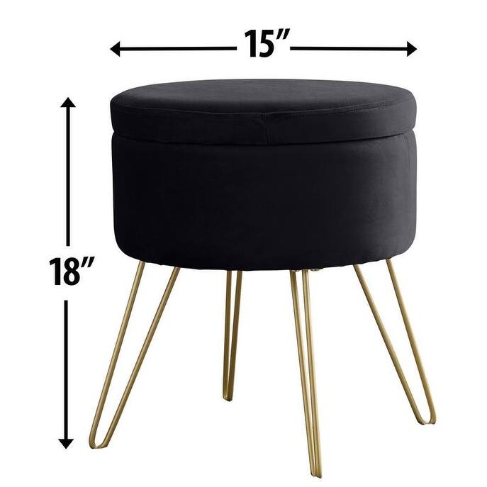 Round Velvet Storage Ottoman with Tray Top Table