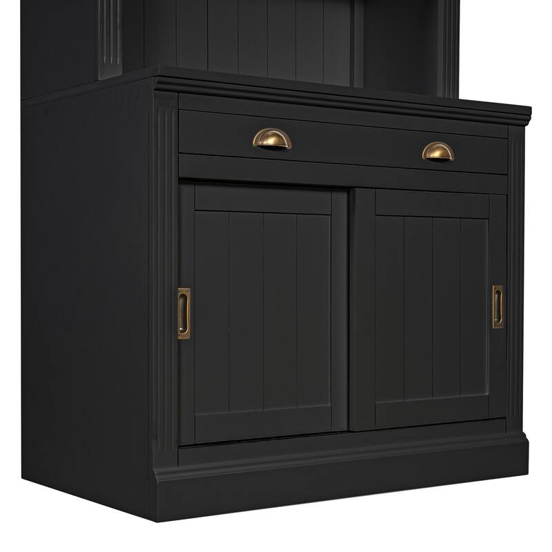 Modern Bookshelf Suite, 83.4" Wood Bookcase with Doors & Drawers, 4-Tier Large Storage Cabinet, Large LED Display Shelf