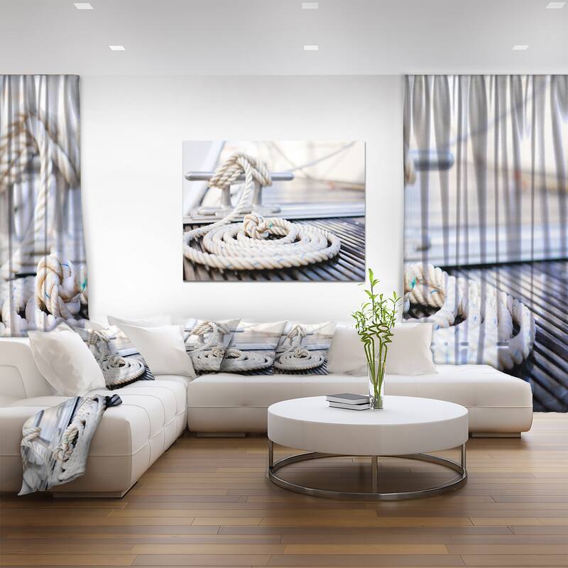 Designart "White Nautical Mooring Rope" Modern Landscape Canvas Art - White