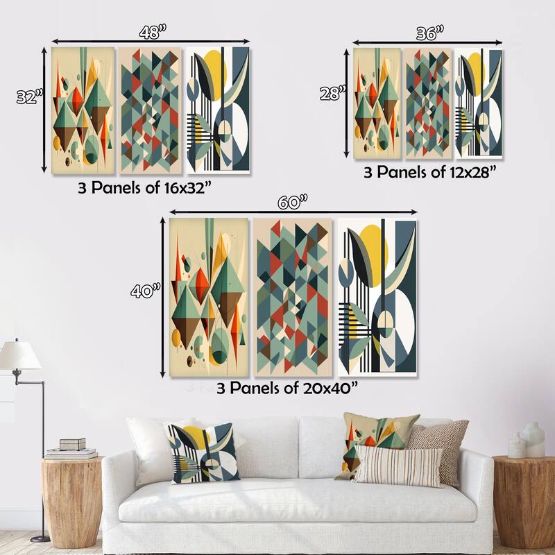 Designart "Mid-century Retro Dimensions III" Modern Midcentury Wall Art Living Room Set of 3 Pieces
