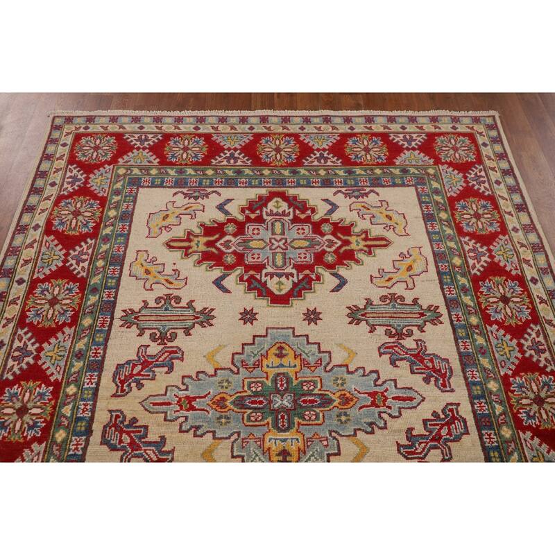 Traditional Beige Kazak Oriental Area Rug Handmade Wool Carpet - 5'2" x 6'10"