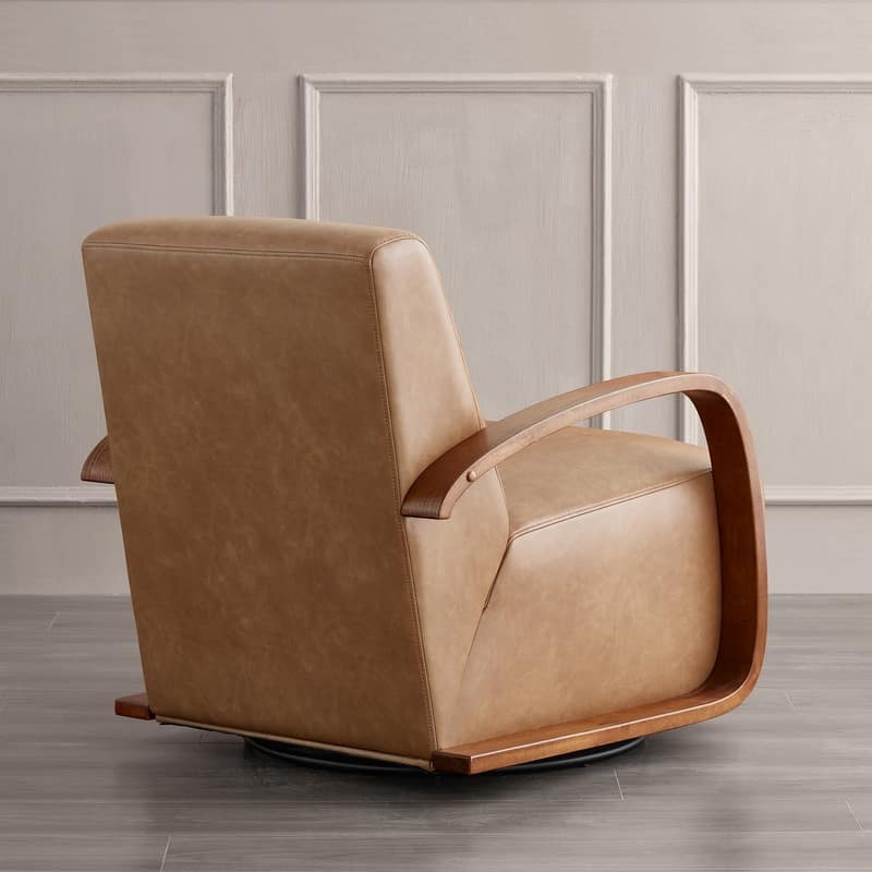 Eli Swivel Accent Chair with U-Shaped Wood Arm