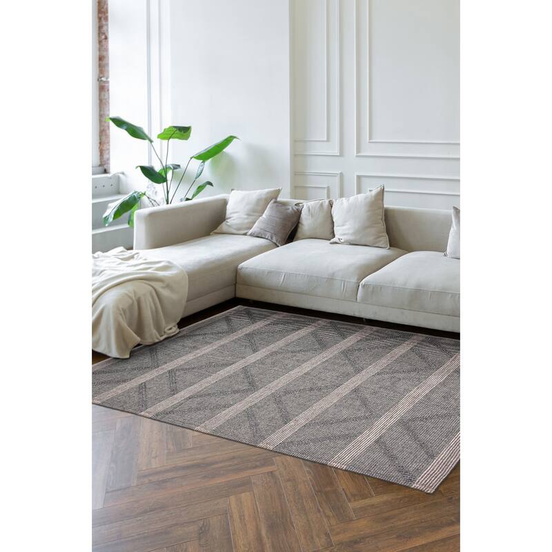 ECARPETGALLERY Braid weave Sienna Grey Wool Rug - 5'0 x 6'10