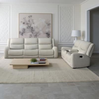 Gira 2pc Sofa and Loveseat Set, Manual Reclining, Solid Wood, Beige Fabric