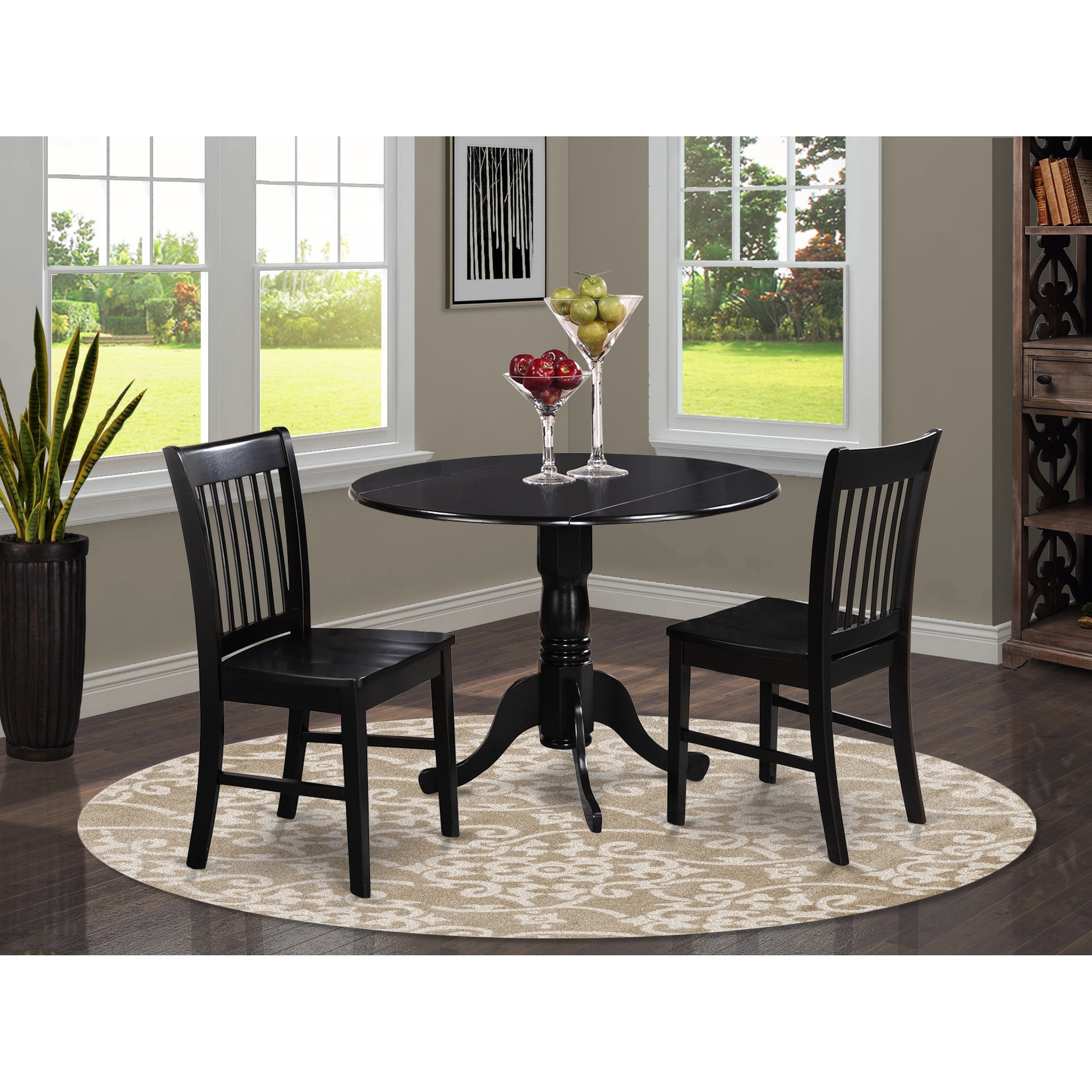 Black Kitchen Table Plus 2 Dinette Chairs 3 Piece Dining Set