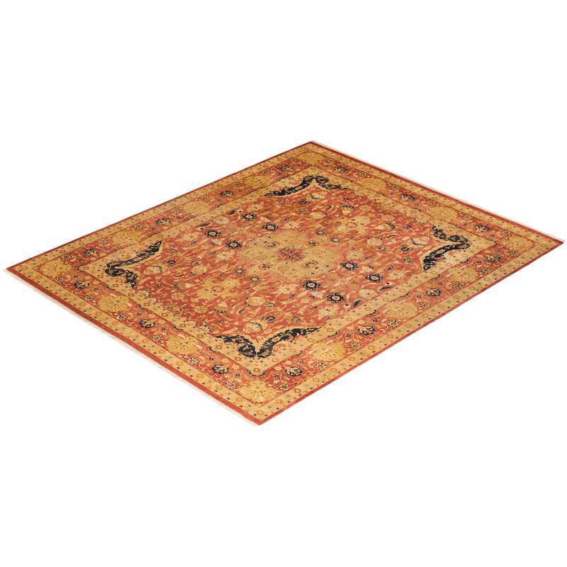 Overton Handknotted Wool Traditional Oriental Orange Area Rug - 8' x 10'
