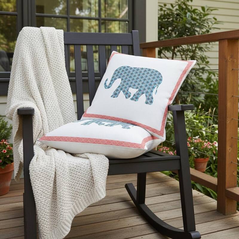 HomeRoots Set of Two 16" X 16" Blue and White Elephant Blown Seam Animal Print Indoor Outdoor Throw Pillow - Blue/White - 16.00' X '16.00' X '5.00
