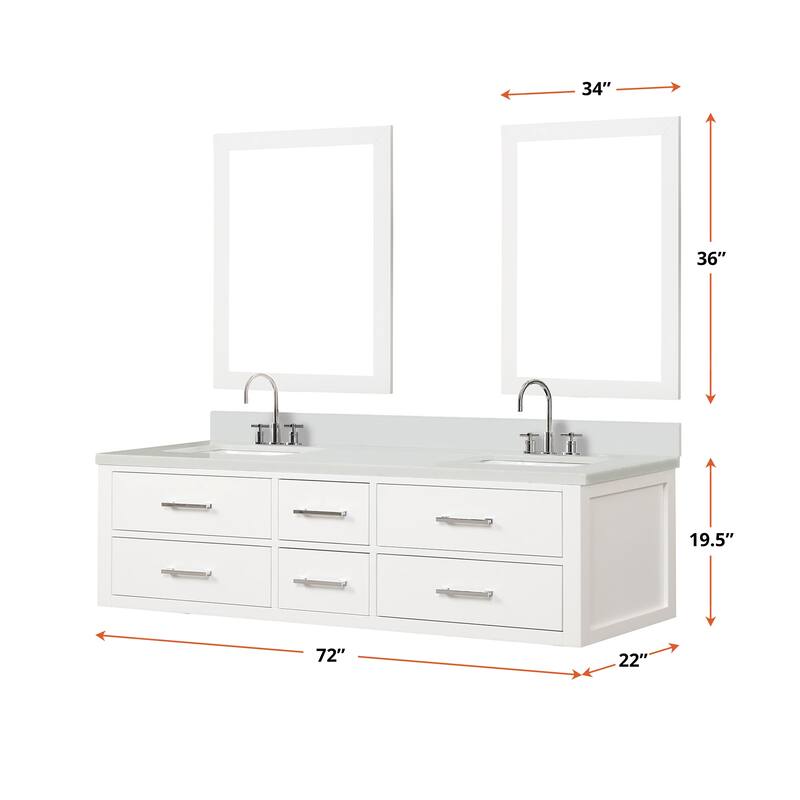 Castor 60 in W x 22 in D Black Double Bath Vanity, White Quartz Top, Faucet Set, and 28 in Mirrors