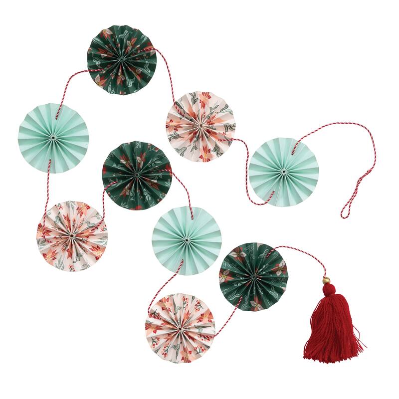 Handmade Recycled Paper Fan Garland with Cotton Tassel