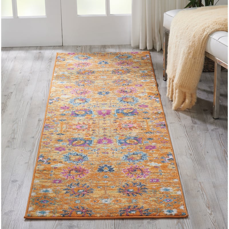 Nourison Passion Boho French Country Floral Area Rug. - 2' 2" x 10' - Sun - Runner