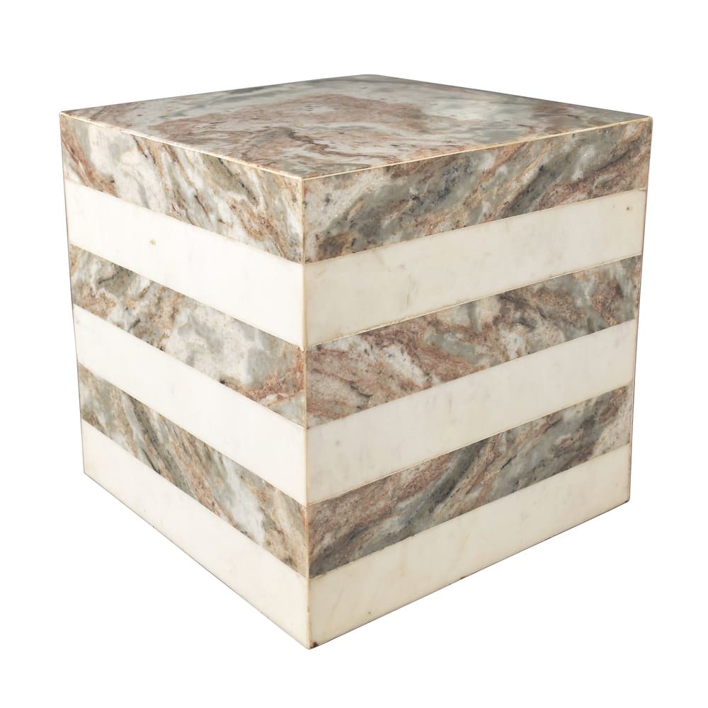 JONATHAN Y Evelyn 15" Contemporary Natural Marble Handmade Cube End Table, Gray/Beige,.