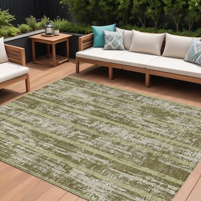 HomeRoots Striped Transitional Rectangle Outdoor Rug