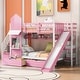 preview thumbnail 1 of 17, Pink Twin over Twin Size Solid Wood Castle Style Bunk Bed with 2 Drawers 3 Shelves and Slide for Kids, Bedroom Twin over Twin - Pink