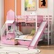 preview thumbnail 1 of 64, Twin over Twin Size Solid Wood Castle Style Bunk Bed with 2 Drawers 3 Shelves and Slide for Kids, Bedroom Twin over Twin - Pink