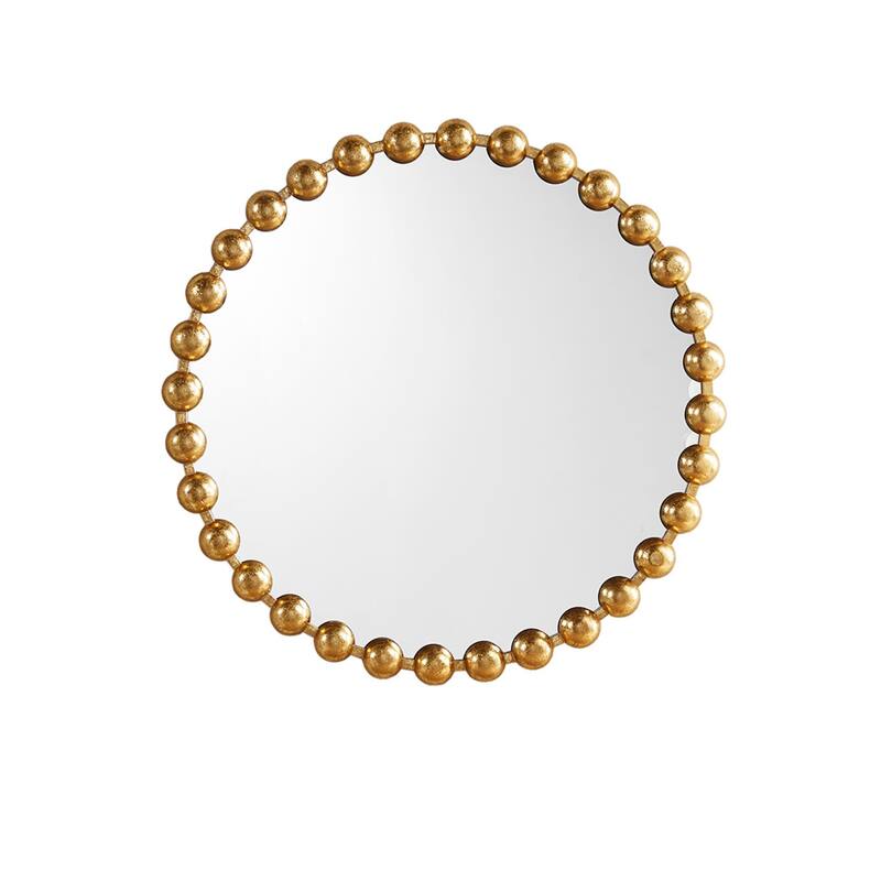 Roomfitters 27-Inch Beaded Round Wall Mirror, Metallic Iron Frame Decorative Glam Accent Mirror for Living Room
