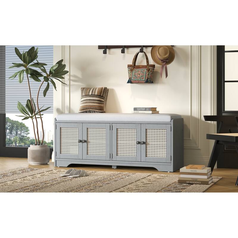 Rustic Entryway Shoe Bench with Removable Cushion