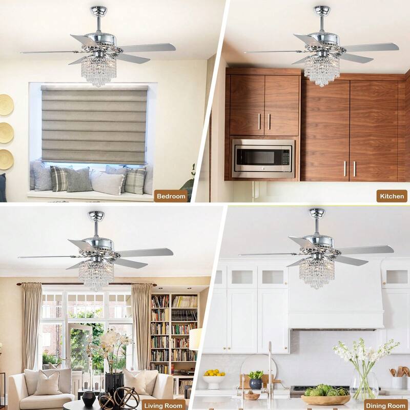 Cusp Barn 52-In Modern Crystal Chandelier Ceiling Fan with Light, Glam Silent DC Motor Dual Finish Blades Reversible Ceiling Fan