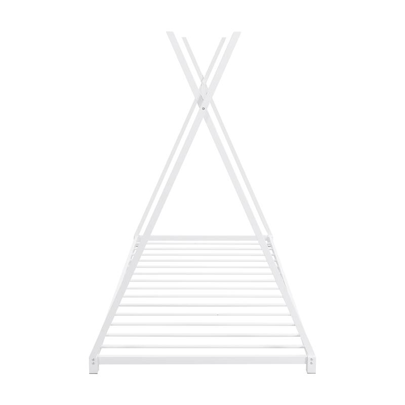 Twin Size Metal House Platform Bed with Triangle Structure for Bedroom
