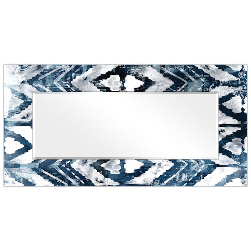 "Indigo Extraction "Abstract Rectangular Beveled Wall Mirror on Free Floating Printed Glass - Clear - 72 x 36