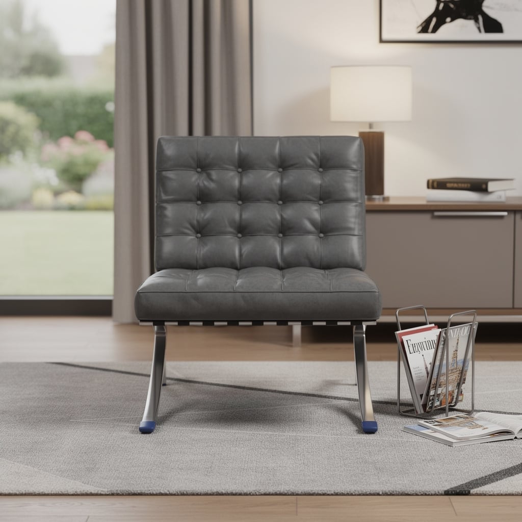 HomeRoots 30" Dark Gray and Silver Faux Leather and Stainless Steel Folding Lounge Chair - 30.00 in. x 30.00 in. x 31.00 in.