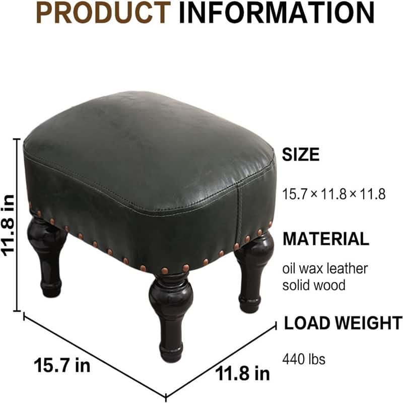 Leather Footrest Wood Ottoman (DEEP Green)