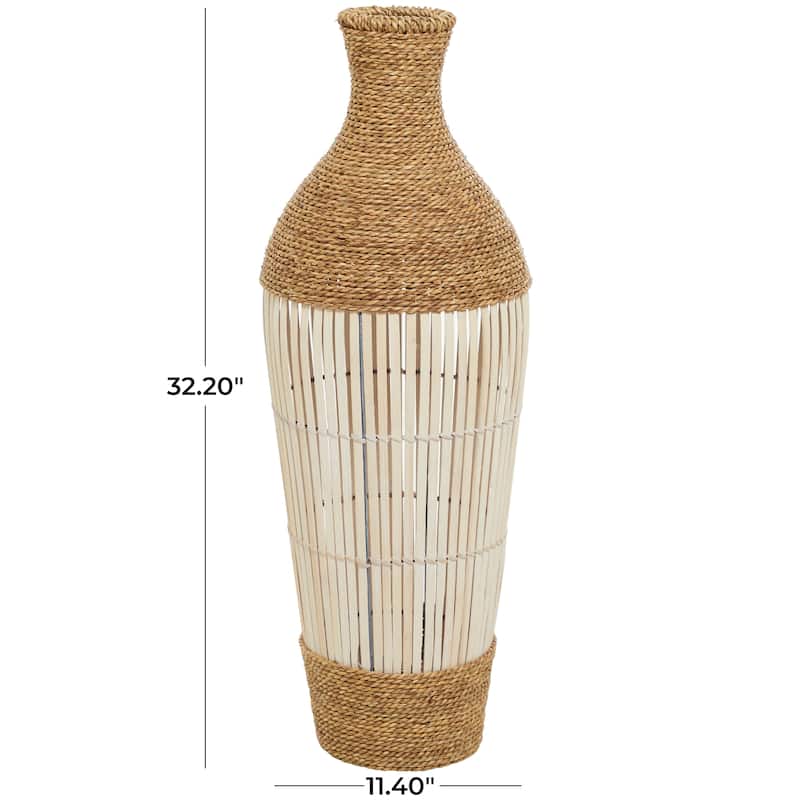 Seagrass Handmade Wrapped Tall Floor Vase with Cream Slatted or Mosaic Bamboo Center - Brown - Roche River Decor