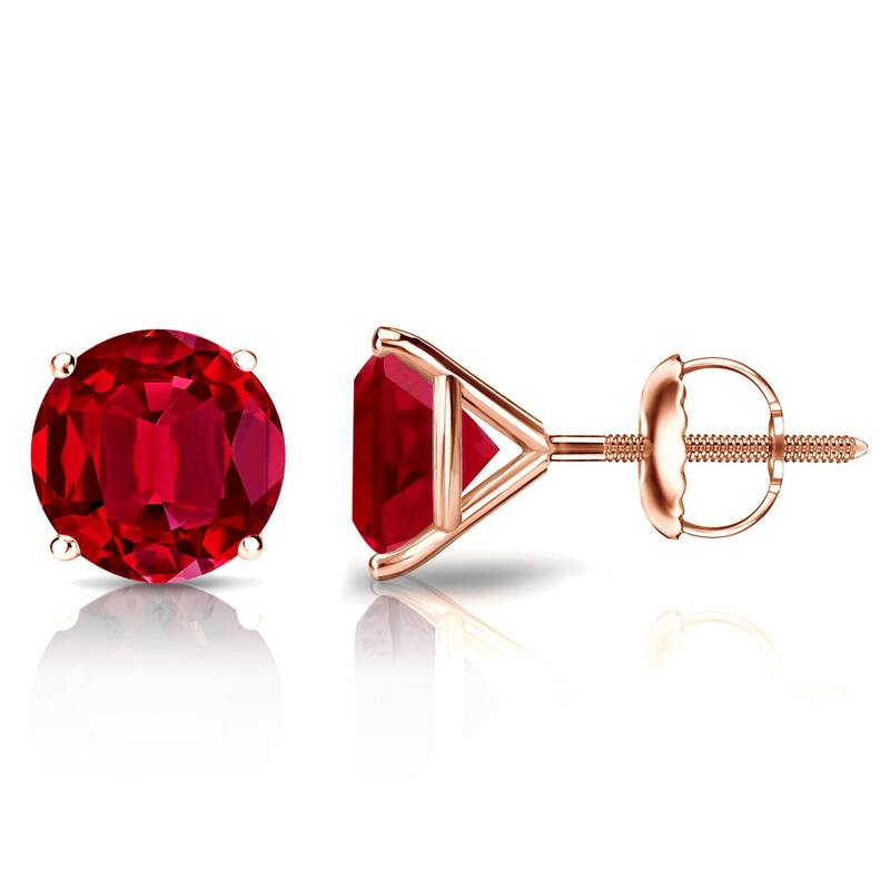 Auriya 14k Gold Lab Grown Gemstone Ruby Stud Earrings Round 0.25 to 5.00 ct. tw. 4-Prong Martini Screw-Back - 0.63ct tgw. - Rose