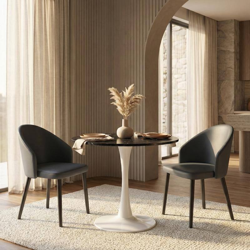 Bristol Modern Round Dining Table with Stain Resistant Solid Wood Top and White Pedestal Base for Home, Cafes and Restaurant