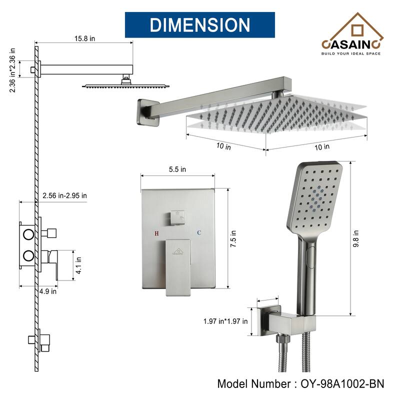 3-Spray Pattern 10 in. Wall Mount Shower System Shower Head and Functional Handheld, Brushed Nickel (Valve Included) - 10 inch