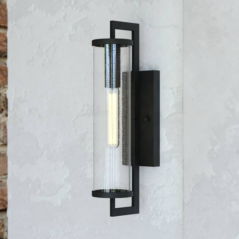 Morgan Park 1-Light Dusk to Dawn Modern Outdoor Wall Sconce with Clear Seeded Cylinder Glass Shade, Exterior Lantern