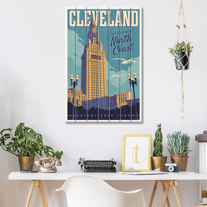 Cleveland Travel Poster Print On Wood by Jim Zahniser - Multi-Color
