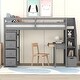 preview thumbnail 4 of 18, Twin size Loft Bed with Storage Drawers ,Desk and Stairs, Wooden Loft Bed with Shelves, No box spring required- Gray