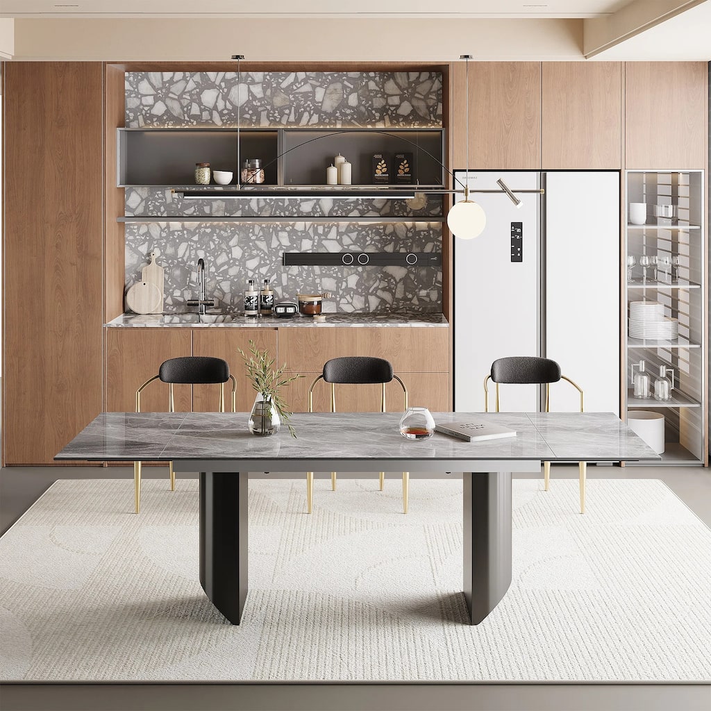 62.99"-94.48" Extendable Rectangular Sintered Stone Top Metal Base Dining Table - 94.48"