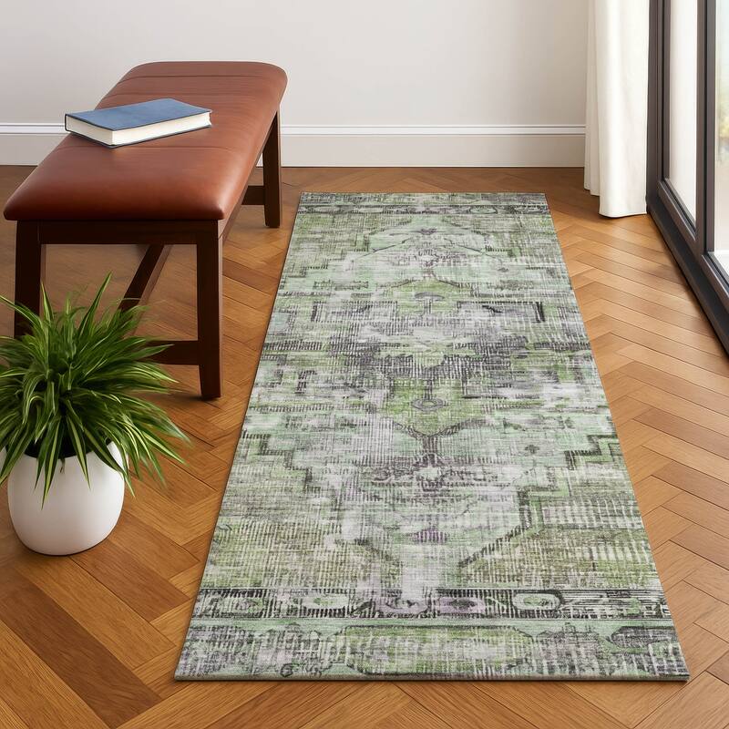 Premium Washable Super Soft Vintage Traditional Mayfield Rug - Aloe - 2'3" x 7'6"