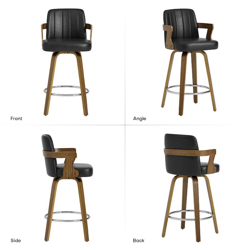Upholstered Swivel Barstool with Arms and Bentwood Legs - 40.8"H x 18.9"W x 19.5"D/19.3"D