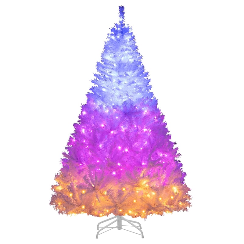 Gymax 7 FT Pre-Lit Artificial Christmas Tree Hinged White Xmas Tree w/ - 6 Foot