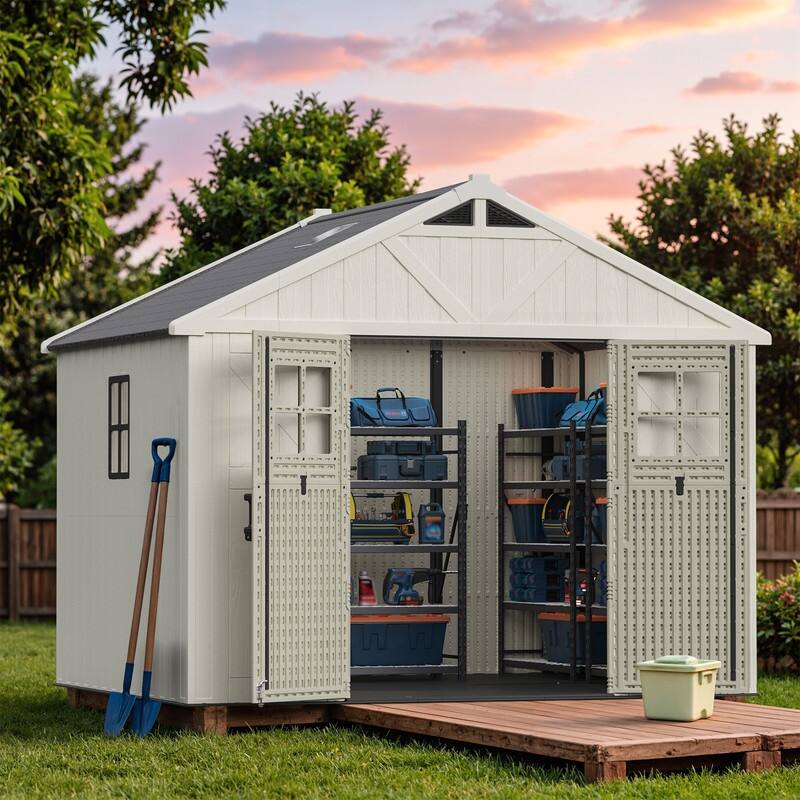 Patiowell 10 X 8 FT&10 X10 FT &10 X12 FT 10 X14 FT Resin Outdoor Storage Shed With Floor ,Weather Resistant Shed for Garden