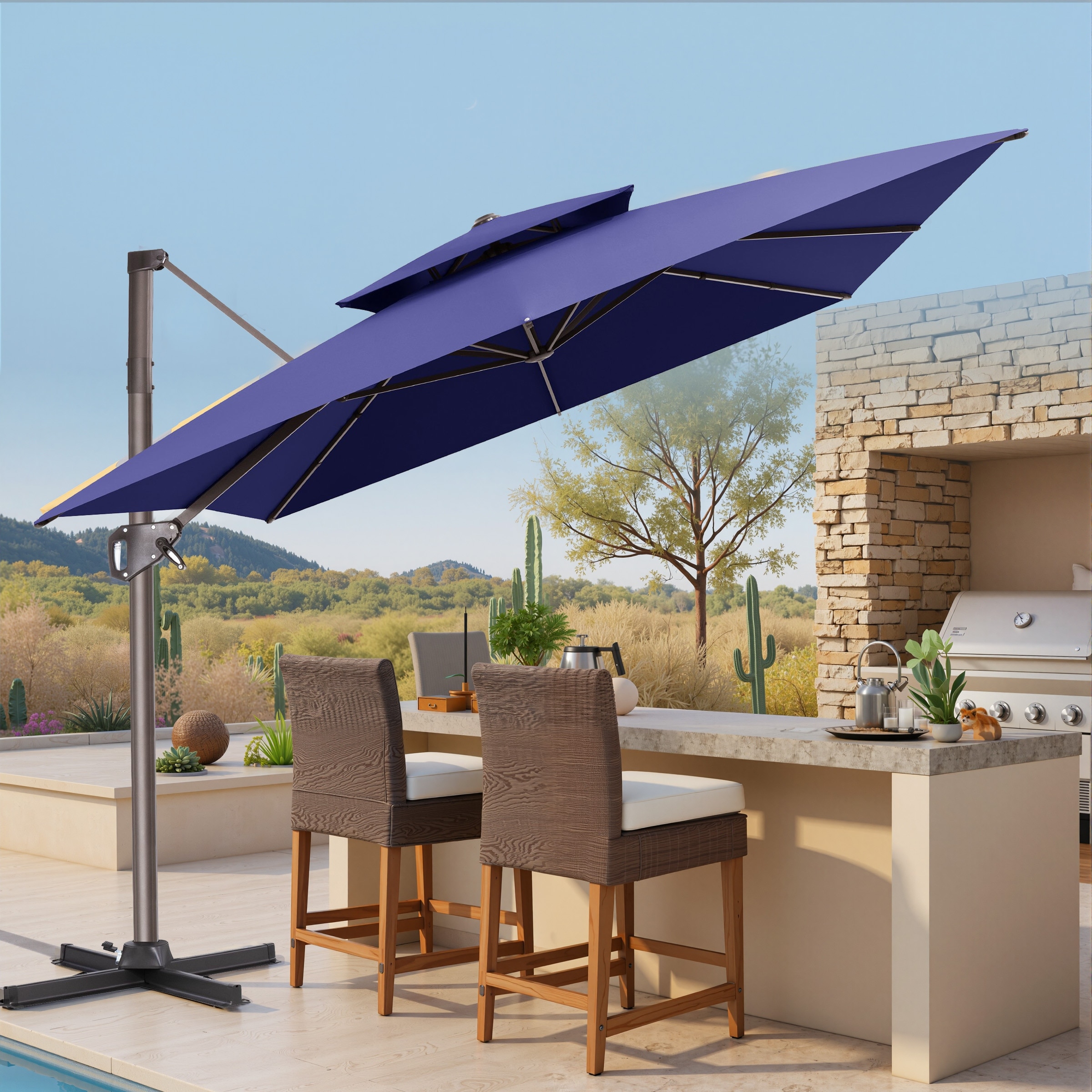 abba patio 11 ft umbrella Bundle| Lyon 11FT Market with Compatible Base BestChoiceProducts10ftOffsetCantileverHangingMarketPatioUmbrellaSmooth360°Rotation8SturdyRibsEasyAdjustment-Cerulean Color:Whale Grey ensuring you stay cool California Umbrella 8.5' Pagoda