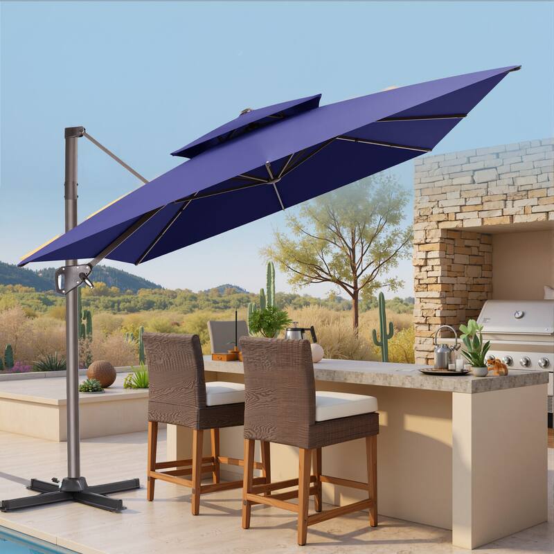 VredHom Outdoor 9x11FT Patio Dual Top Cantilever Offset Umbrella