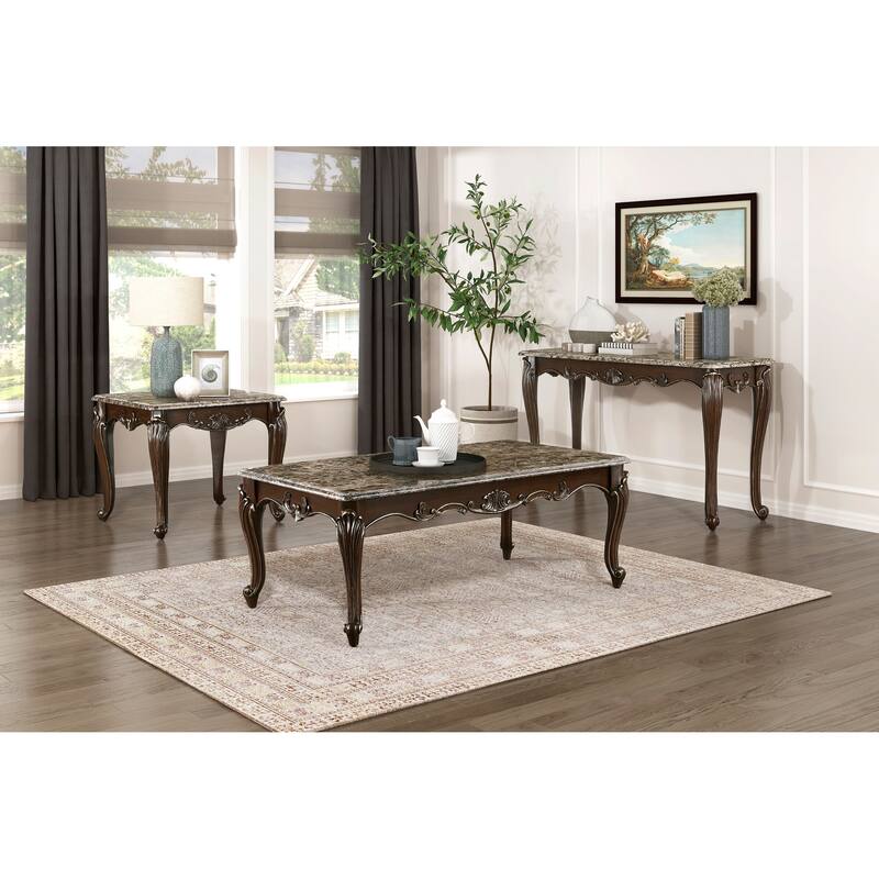 Formal Traditional Luxury 1pc Marble Top Cocktail Table With Tipping